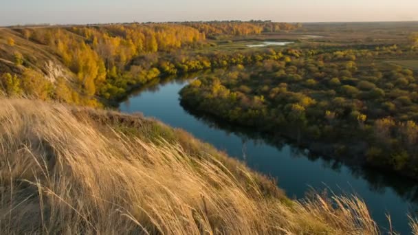 河道景观。字段的景观。俄罗斯西伯利亚性质。秋季景观. — 图库视频影像