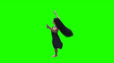 Rüzgarda savrulan saçları olan bir kadın. Gerçekçi dinamik. Yeşil ekran izole edildi. 3d oluşturma