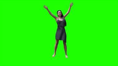 Rüzgarda savrulan saçları olan bir kadın. Gerçekçi dinamik. Yeşil ekran izole edildi. 3d oluşturma