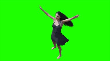 Rüzgarda savrulan saçları olan bir kadın. Gerçekçi dinamik. Yeşil ekran izole edildi. 3d oluşturma