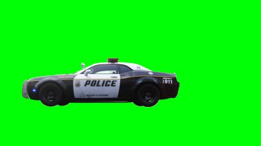 Polis arabası yeşil ekran izole 3D görüntüleme