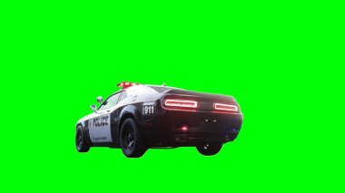 Polis arabası yeşil ekran izole 3D görüntüleme