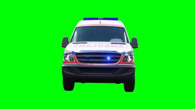 Ambulans yeşil ekran izole edildi. Gerçekçi yanıp sönen ışıklar. 3d oluşturma