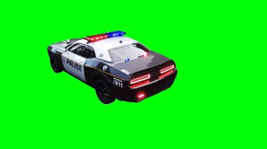 Polis arabası yeşil ekran izole 3D görüntüleme