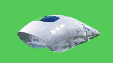 Uçan yolcu treni. Yeşil ekran izole edildi. 3d oluşturma