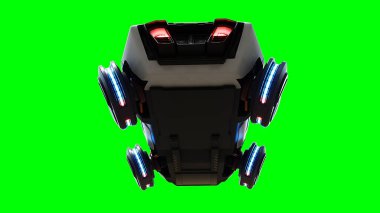 Gelecekçi siber polis uçan araba. Araba gövdesinde gerçekçi dinamik yansımalar. Yeşil ekran izole edildi. 3d oluşturma