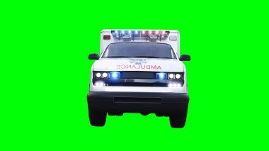 Ambulans yeşil ekran izole edildi. Gerçekçi yanıp sönen ışıklar. 3d oluşturma