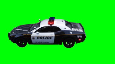 Polis arabası yeşil ekran izole 3D görüntüleme