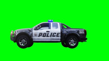 Polis arabası yeşil ekran izole 3D görüntüleme