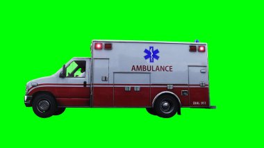 Ambulans yeşil ekran izole edildi. Gerçekçi yanıp sönen ışıklar. 3d oluşturma