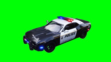 Polis arabası yeşil ekran izole 3D görüntüleme