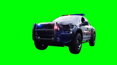 Polis arabası yeşil ekran izole 3D görüntüleme