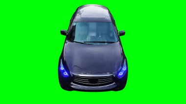 Lüks siyah spor jip, hızlı giden bir araba. Araba gövdesinde gerçekçi dinamik yansımalar. Yeşil ekran izole edildi. 3d oluşturma