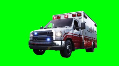 Ambulans yeşil ekran izole edildi. Gerçekçi yanıp sönen ışıklar. 3d oluşturma