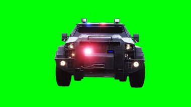 Zırhlı SWAT polis arabası yeşil ekran izole 3D görüntüleme