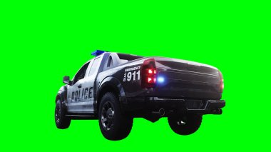 Polis arabası yeşil ekran izole 3D görüntüleme