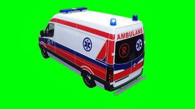 Ambulans yeşil ekran izole edildi. Gerçekçi yanıp sönen ışıklar. 3d oluşturma