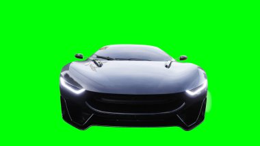 Fütürist elektrik, lüks, hızlı giden spor araba. Araba gövdesinde gerçekçi dinamik yansımalar. Yeşil ekran izole edildi. 3d oluşturma