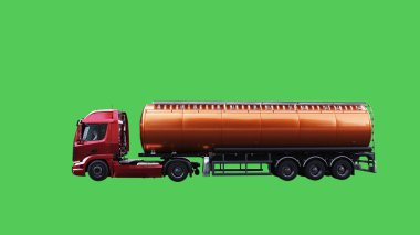 Petrol kamyonu hızlı gidiyor. Araba gövdesinde gerçekçi dinamik yansımalar. Yeşil ekran izole edildi. 3d oluşturma