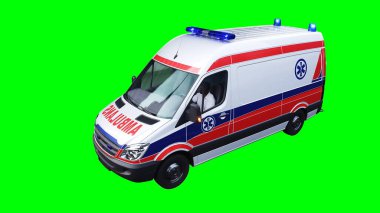 Ambulans yeşil ekran izole edildi. Gerçekçi yanıp sönen ışıklar. 3d oluşturma