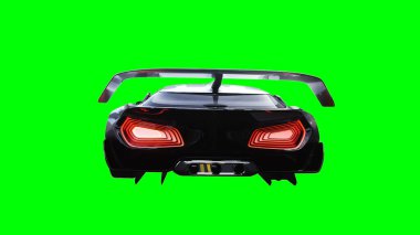 Fütürist elektrik, lüks, hızlı giden spor araba. Araba gövdesinde gerçekçi dinamik yansımalar. Yeşil ekran izole edildi. 3d oluşturma