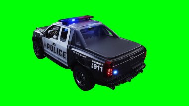 Polis arabası yeşil ekran izole 3D görüntüleme
