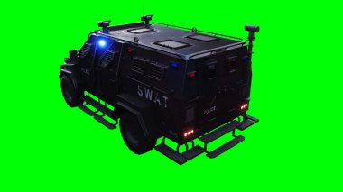 Zırhlı SWAT polis arabası yeşil ekran izole 3D görüntüleme