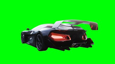 Fütürist elektrik, lüks, hızlı giden spor araba. Araba gövdesinde gerçekçi dinamik yansımalar. Yeşil ekran izole edildi. 3d oluşturma