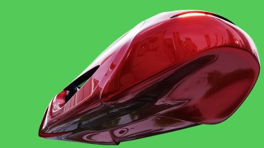 Geleceğin uçan kırmızı arabası. Araba gövdesinde gerçekçi dinamik yansımalar. Yeşil ekran izole edildi. 3d oluşturma