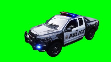 Polis arabası yeşil ekran izole 3D görüntüleme