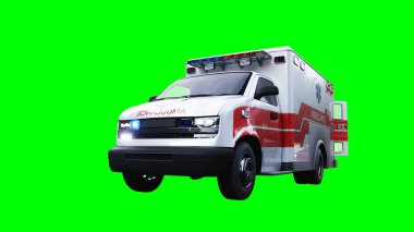 Ambulans yeşil ekran izole edildi. Gerçekçi yanıp sönen ışıklar. 3d oluşturma