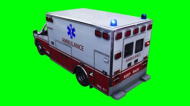 Ambulans yeşil ekran izole edildi. Gerçekçi yanıp sönen ışıklar. 3d oluşturma