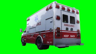 Ambulans yeşil ekran izole edildi. Gerçekçi yanıp sönen ışıklar. 3d oluşturma