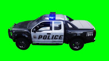Polis arabası yeşil ekran izole 3D görüntüleme