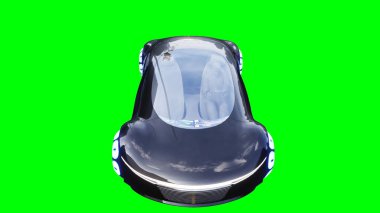 Geleceği parlak, hızlı giden siyah bir araba. Araba gövdesinde gerçekçi dinamik yansımalar. Yeşil ekran izole edildi. 3d oluşturma