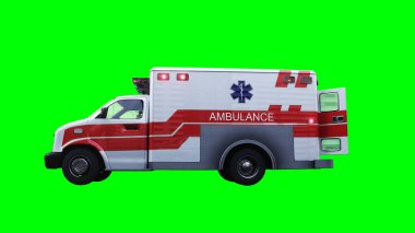 Ambulans yeşil ekran izole edildi. Gerçekçi yanıp sönen ışıklar. 3d oluşturma