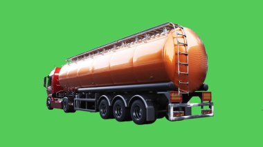 Petrol kamyonu hızlı gidiyor. Araba gövdesinde gerçekçi dinamik yansımalar. Yeşil ekran izole edildi. 3d oluşturma