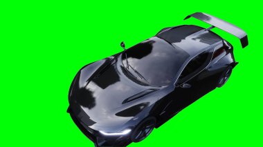 Fütürist elektrik, lüks, hızlı giden spor araba. Araba gövdesinde gerçekçi dinamik yansımalar. Yeşil ekran izole edildi. 3d oluşturma