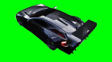 Fütürist elektrik, lüks, hızlı giden spor araba. Araba gövdesinde gerçekçi dinamik yansımalar. Yeşil ekran izole edildi. 3d oluşturma