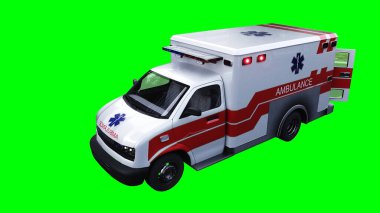 Ambulans yeşil ekran izole edildi. Gerçekçi yanıp sönen ışıklar. 3d oluşturma