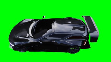 Fütürist elektrik, lüks, hızlı giden spor araba. Araba gövdesinde gerçekçi dinamik yansımalar. Yeşil ekran izole edildi. 3d oluşturma