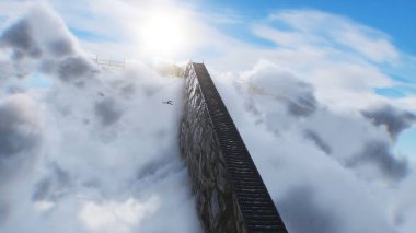 Günahkar bir adam cennetten cehenneme düşer. Dindar. konsept. 3d oluşturma