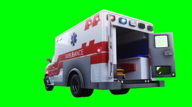 Ambulans yeşil ekran izole edildi. Gerçekçi yanıp sönen ışıklar. 3d oluşturma