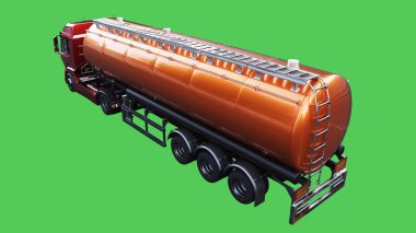 Petrol kamyonu hızlı gidiyor. Araba gövdesinde gerçekçi dinamik yansımalar. Yeşil ekran izole edildi. 3d oluşturma