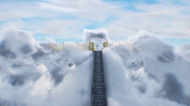 Cennete giden merdiven. Cennet, cennet kapıları. Dini bir kavram. 3d oluşturma