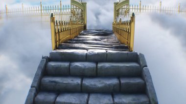 Cennete giden merdiven. Cennet, cennet kapıları. Dini bir kavram. 3d oluşturma