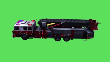 Hızlı giden bir ambulans. Araba gövdesinde gerçekçi dinamik yansımalar. Gerçekçi yanıp sönen ışıklar. 4K yeşil ekran izole et.