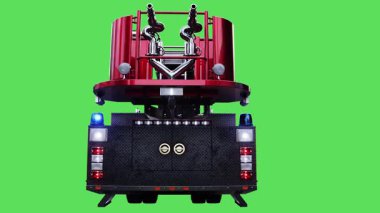 Hızlı giden bir ambulans. Araba gövdesinde gerçekçi dinamik yansımalar. Gerçekçi yanıp sönen ışıklar. 4K yeşil ekran izole et.