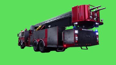 Hızlı giden bir ambulans. Araba gövdesinde gerçekçi dinamik yansımalar. Gerçekçi yanıp sönen ışıklar. 4K yeşil ekran izole et.