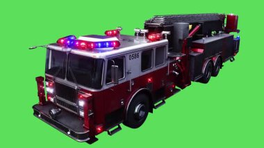 Hızlı giden bir ambulans. Araba gövdesinde gerçekçi dinamik yansımalar. Gerçekçi yanıp sönen ışıklar. 4K yeşil ekran izole et.